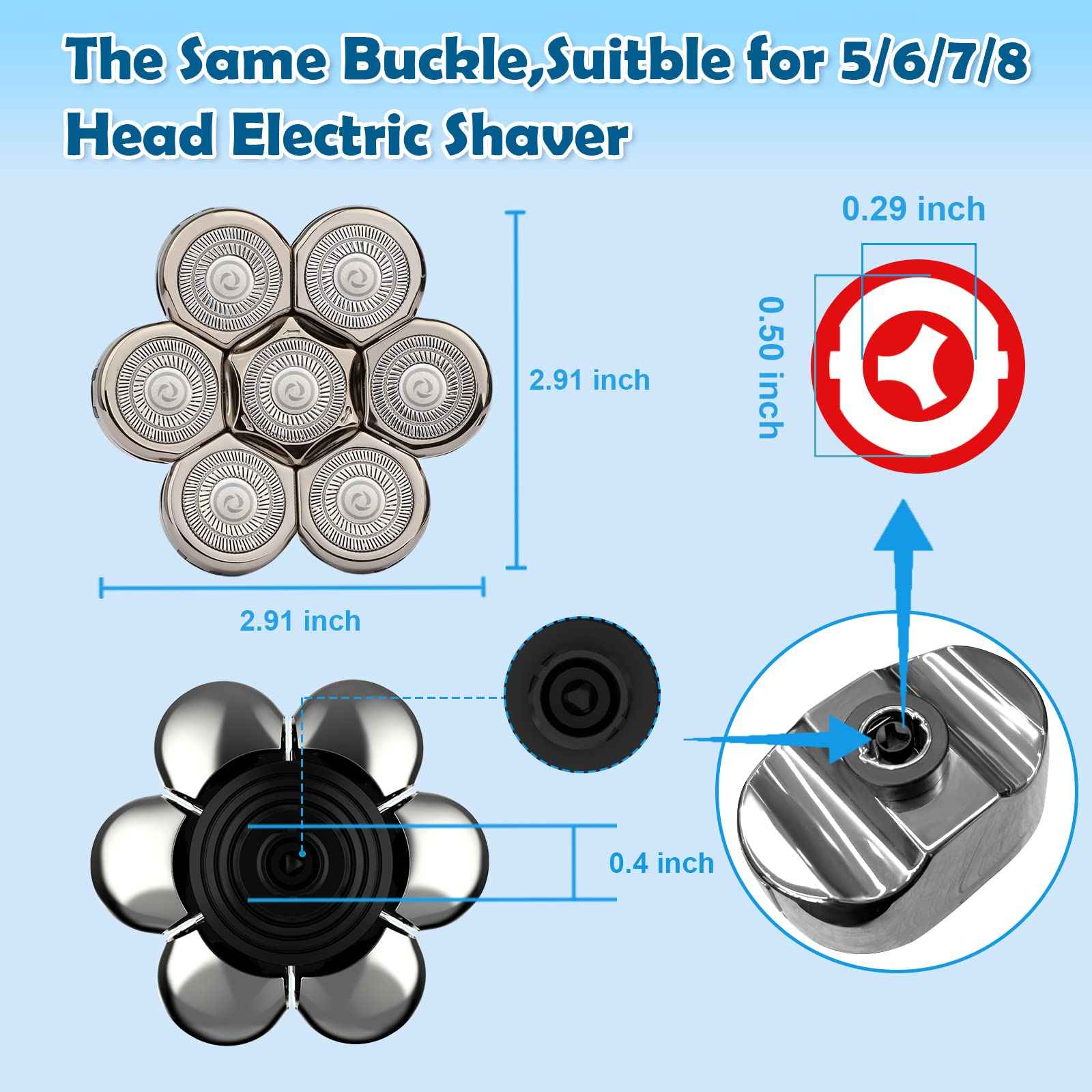 Electric Shaver Replacement Heads 7D - 7 Blades Head Shaver Replacement Heads Universal Stainless Steel Rotary Blade Refills for Bald Head Razor for Men (Silver Gray)