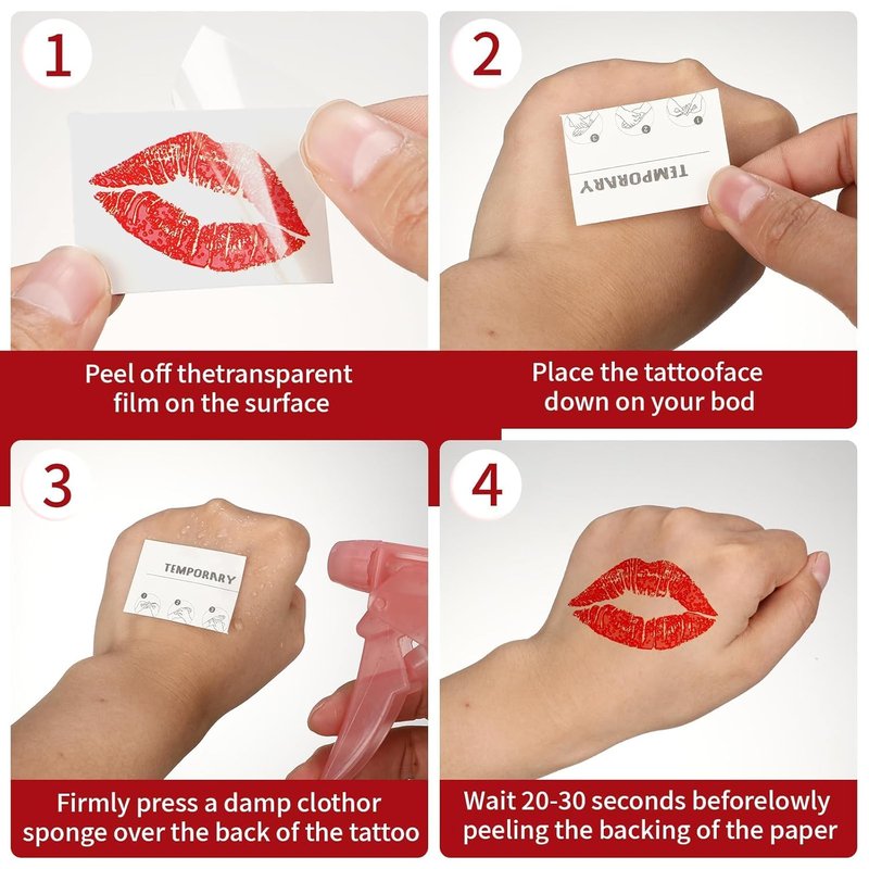Red Lips Temporary Tattoo Stickers - 320 Pcs | Halloween Kiss Design for Adult Women Party Decor