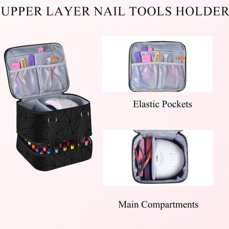 LYFFXYH Double-Layer Nail Polish Organizer-Holds 42 Bottles, Nail Polish Storage with Handle, Nail Bag Organizer Case for Professional Manicure Kit & Travel (Pink, 42 Bottles-Small)