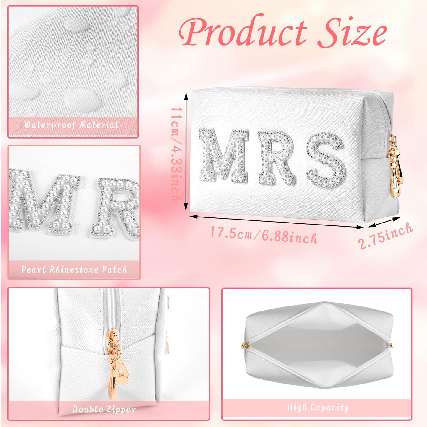 Tkifoda Personalized Initial Letter P MRS Wedding Bride Slippers Robe Makeup Bag, Bride to Be Gifts, Bridal Shower Gifts, Wedding Gift
