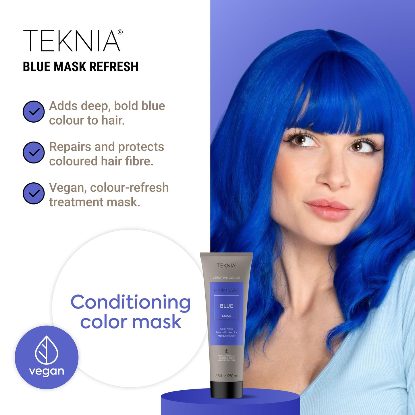 Lakmé Teknia Blue Creative Color Hair Mask, Color Depositing Conditioner for Blue Hair, 8.5 Fl Oz