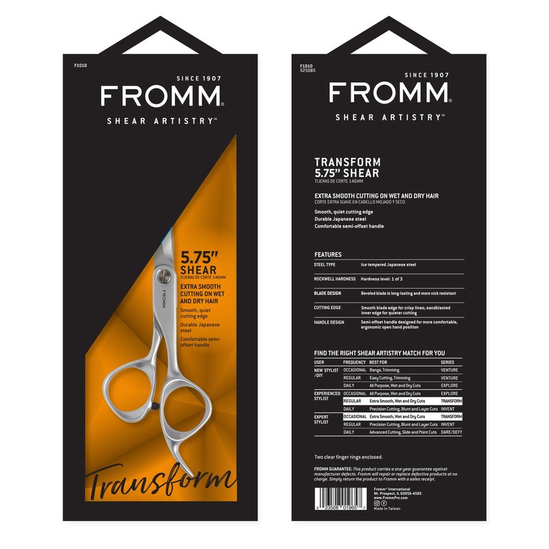 Fromm Professional Transform 5.75" Extra Smooth Hair Cutting Shears on Wet & Dry Hair in Matte Silver Japanese Steel Scissors with Beveled Blade for Experienced & Expert Stylists