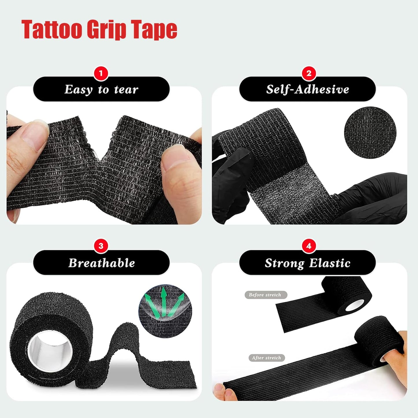 569Pcs Tattoo Skin Practice Kit - SOTICA Professional Kits Include 15 Fake Skin 50 Tattoos Stencil Paper 200 Machine Pen Covers 300 Mixed Ink Caps 4 Grip Tapes Tattoo Gun Kit for Beginners & Artists