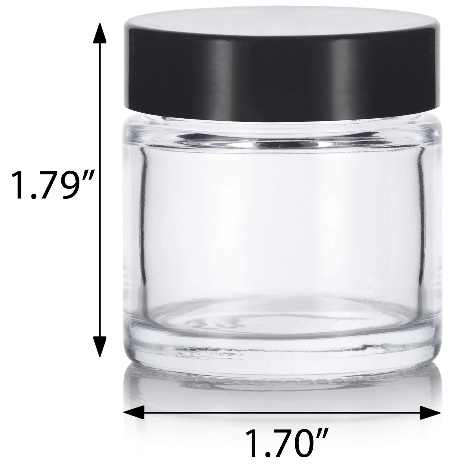 1 oz / 30 ml Clear Thick Wall Glass Jar with Black Lids (12 Pack) Airtight, Smell Proof
