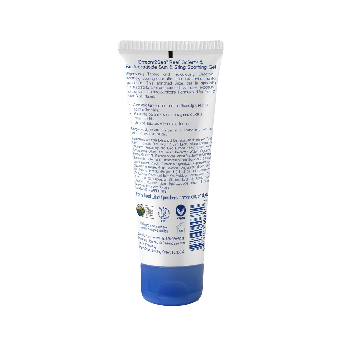 STREAM 2 SEA Sun & Sting Soothing Gel — Sunburn, Insect Bite & Jellyfish Sting After-Sun Care, Antioxidant Blend with Aloe, Green Tea & Wakame, Biodegradable Travel Size, 2.5 Fl Oz