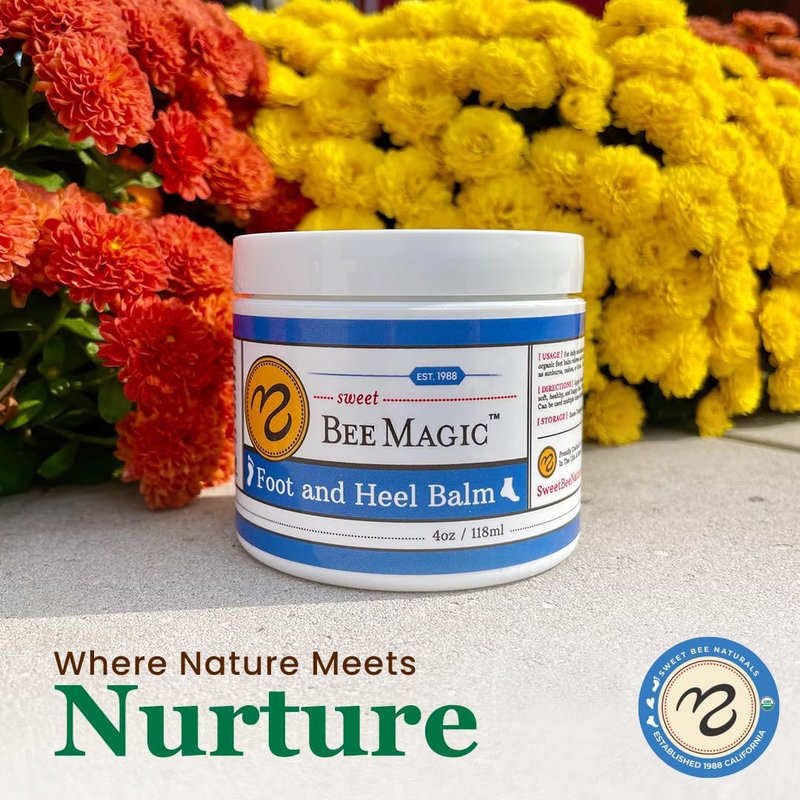 Sweet Bee Naturals Organic Foot Balm - Intensive Heel Balm for Dry Cracked Feet - Natural Moisturizing Treatment for Cracked Heels - Heel Cream Softener for Rough Skin Repair – 4 OZ Jar