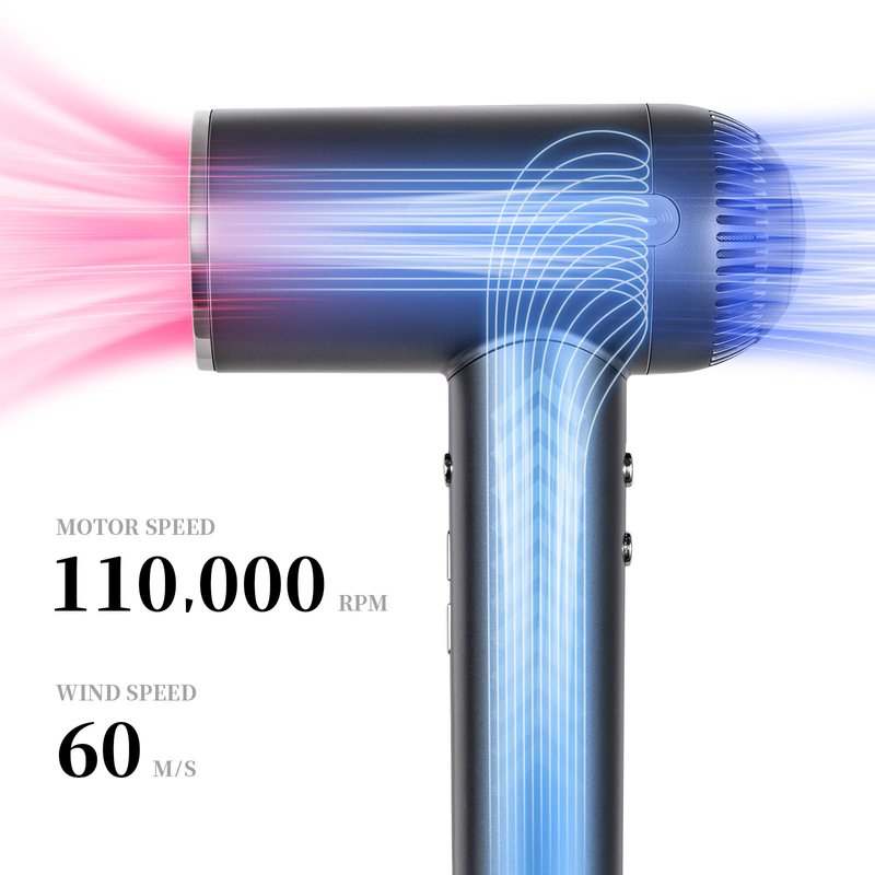 HERLLY Hair Dryer,1600W High Speed Ionic Blow Dryer with Diffuser,Plasma Hair Dryer with Facial Mode(Silver Gray)