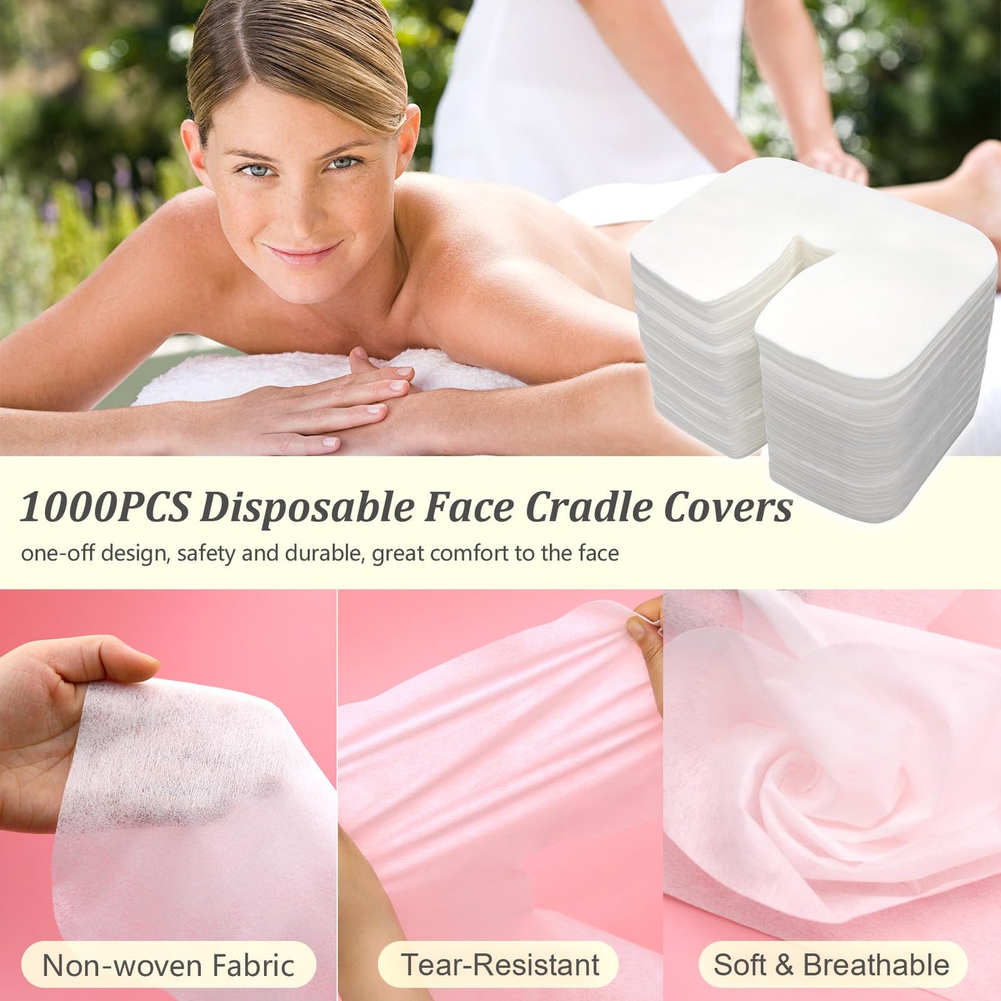 Rngwaper 300 Count Disposable Face Cradle Covers Non-Sticking Ultra Soft Medical-Grade SPA Massage Face Covers Disposable Massage Headrest Covers for Massage Tables & Massage Chairs 14.2"x 10.6"