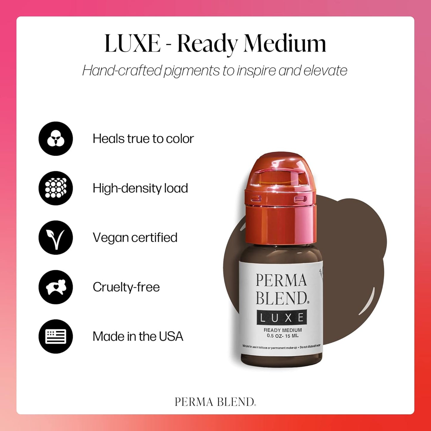 Perma Blend Luxe Microblading Ink - Enhance Lip Color & Permanent Eyeliner - Medium Brown Vegan Tattoo Ink | 0.5 oz