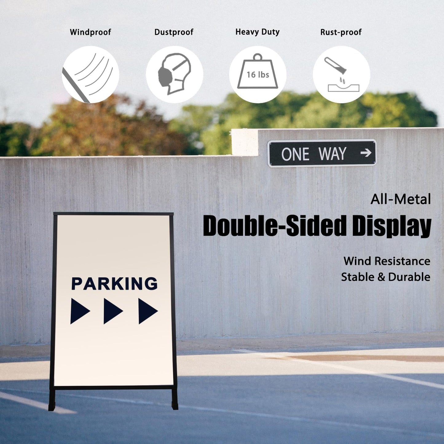 ZCHEN A-Frame Sidewalk Sign - 24x36 Heavy-Duty Metal Sandwich Board for Outdoor Advertising | Double-Sided Display with 2 Corrugated Plastic Posters
