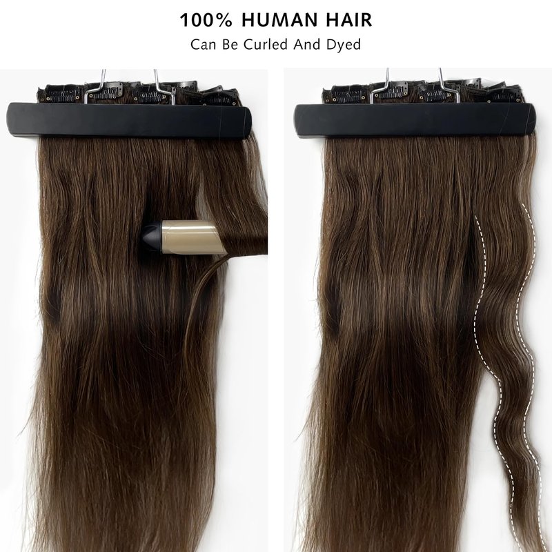 Rose bud Clip in Hair Extensions Real Human Hair 7Pcs 16Clips 14Inch 130g Natural Thick Hair Extensions Human Hair Dark Brown