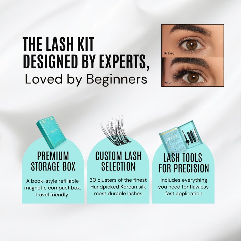 GAZELLE Lash Cluster Kit - DIY Eyelash Extensions with Bond & Sealer | 3-Pack Wispy PBT Lashes (10-12-14mm)