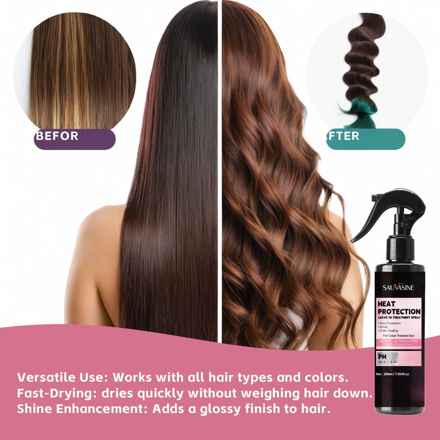 Lanthome Heat Protection Leave-In Treatment Spray Heat Protection 450°F Heat Protect Spray For Damage Repair & Protection from Heat Damage,Color Sealing for Color Treated Hair 200mL/7.054fl.Oz