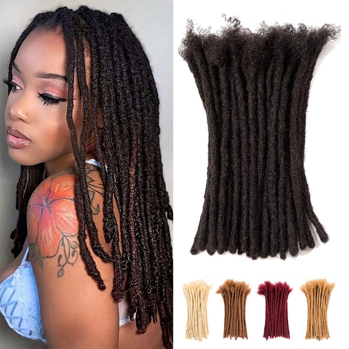 Teresa Dreadlock Extensions Real Human Hair 16 Inch 0.6cm Width Loc Extension Human Hair 10 Strands Full Hand-made Permanent Locs Extensions Natural Black Can Be Dyed and Bleached for Men/Women/Kids