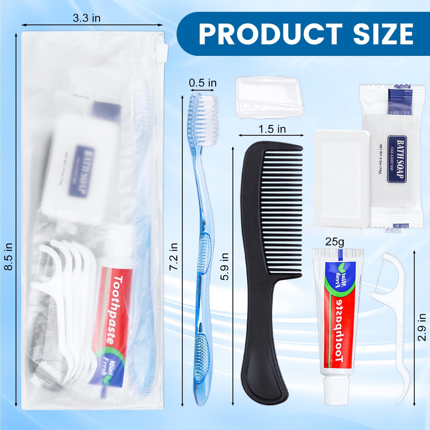 HQSLsund 25 Sets Personal Hygiene Kit, Disposable Toothbrushes with Toothpaste Floss Comb Soap and Cover, Toiletry Kits Homeless Bulk for Women,Men,Travel