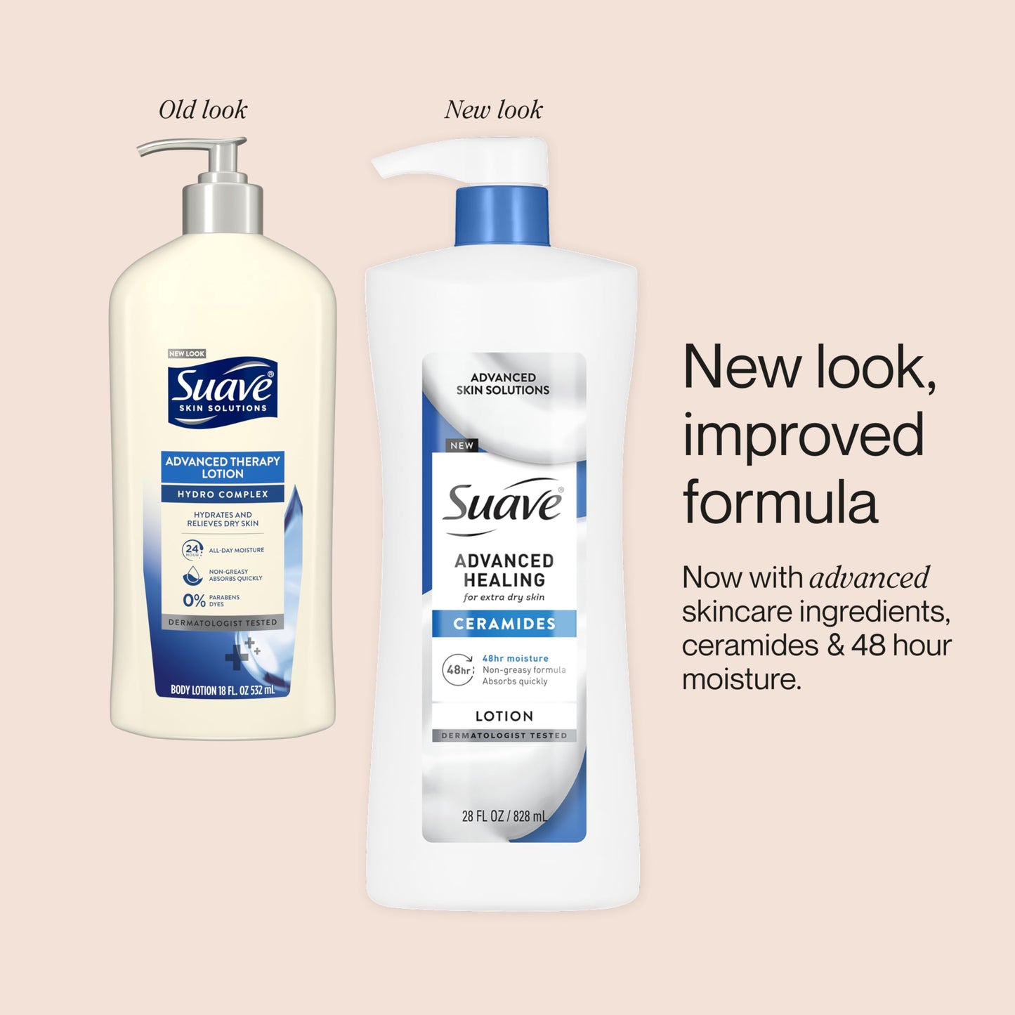 Suave Advanced Healing Hand & Body Lotion for Women With Ceramides for Very Dry Skin, Hydrating, Non-Greasy, Allergen-Free Moisturizing Cream, Lightly Scented, 28 FL OZ Pump, 4 Pack
