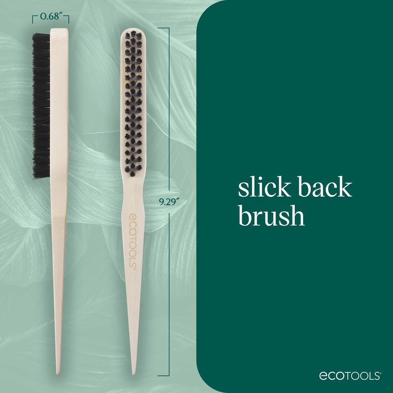 EcoTools Slick Back Hairbrush, Small Brush For The Perfect Ponytail Or Bun, Tease, Smooth, & Style Hair, Tame Frizz & Flyaways, Renewable Bamboo Handle & Vegan Boar Bristles, Cruelty-Free, 1 Count