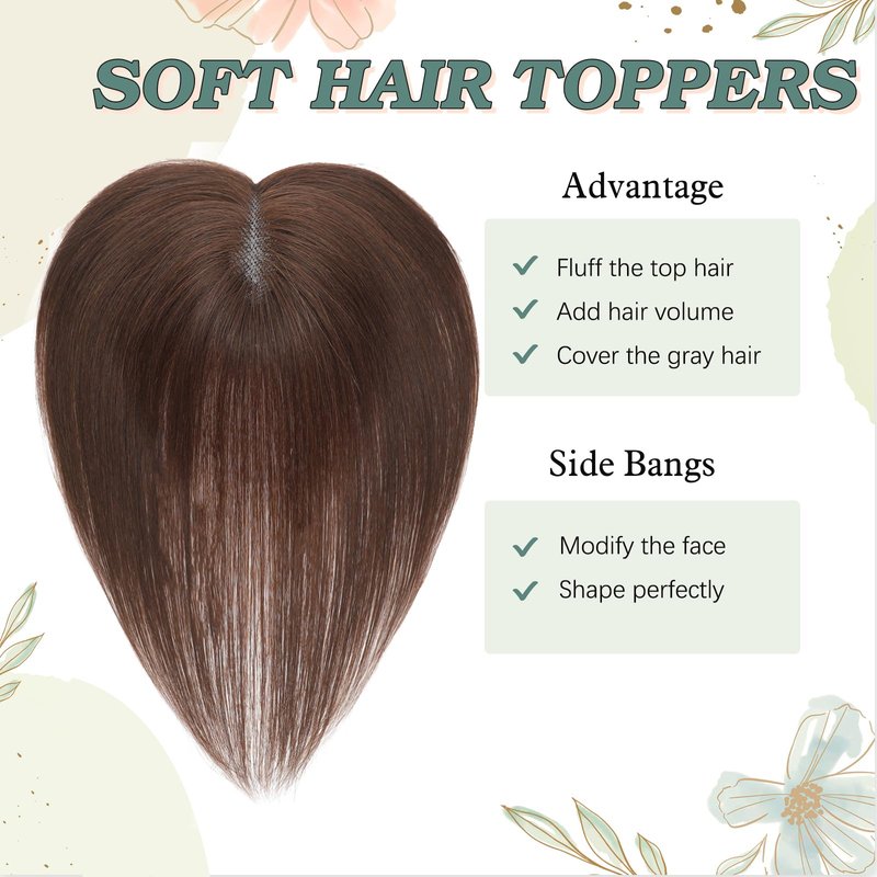 Paraglame Hair Toppers for Women Real Human Hair 360°3D Cover Human Toppers for Women Clip in Hair Extensions for Daily Wear (Brown, 10Inch)