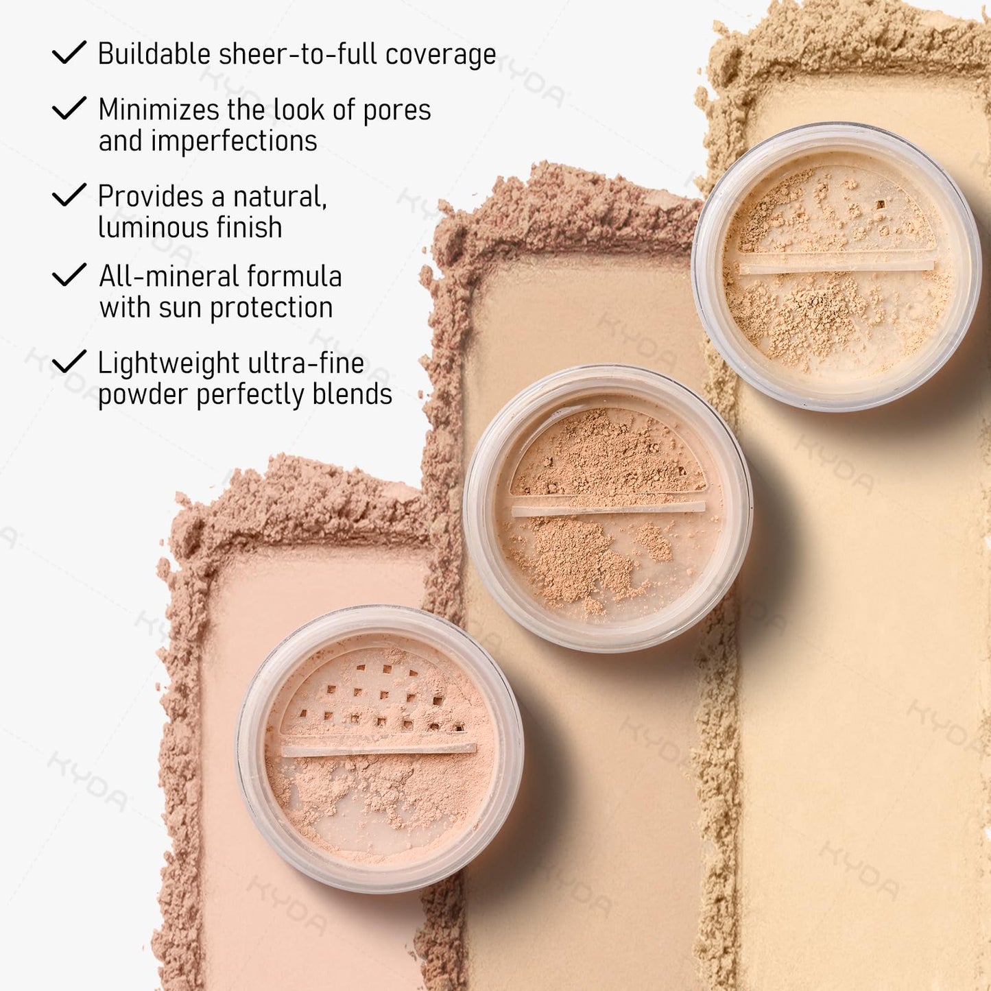 KYDA Mineral Powder Foundation, SPF 35, Lightweight Loose Powder, Skin-Improving, Buildable Coverage, Natural Glow Base Makeup, 0.28 oz, Medium Beige