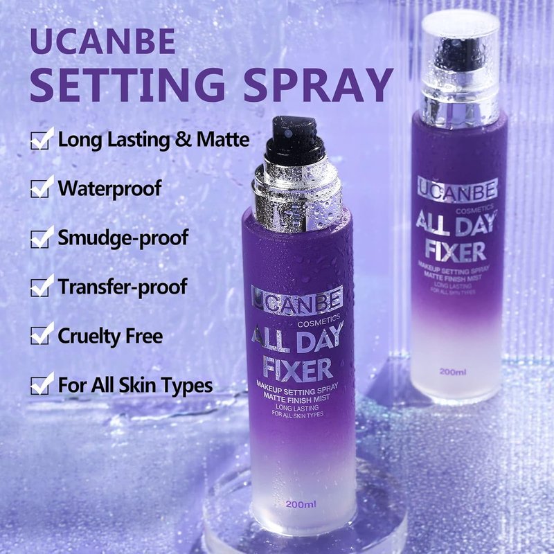 UCANBEMAKEUP Long Lasting Makeup Setting Spray Kit - Hydrating Matte Finish Mist & Travel Size 6.76 Fl Oz