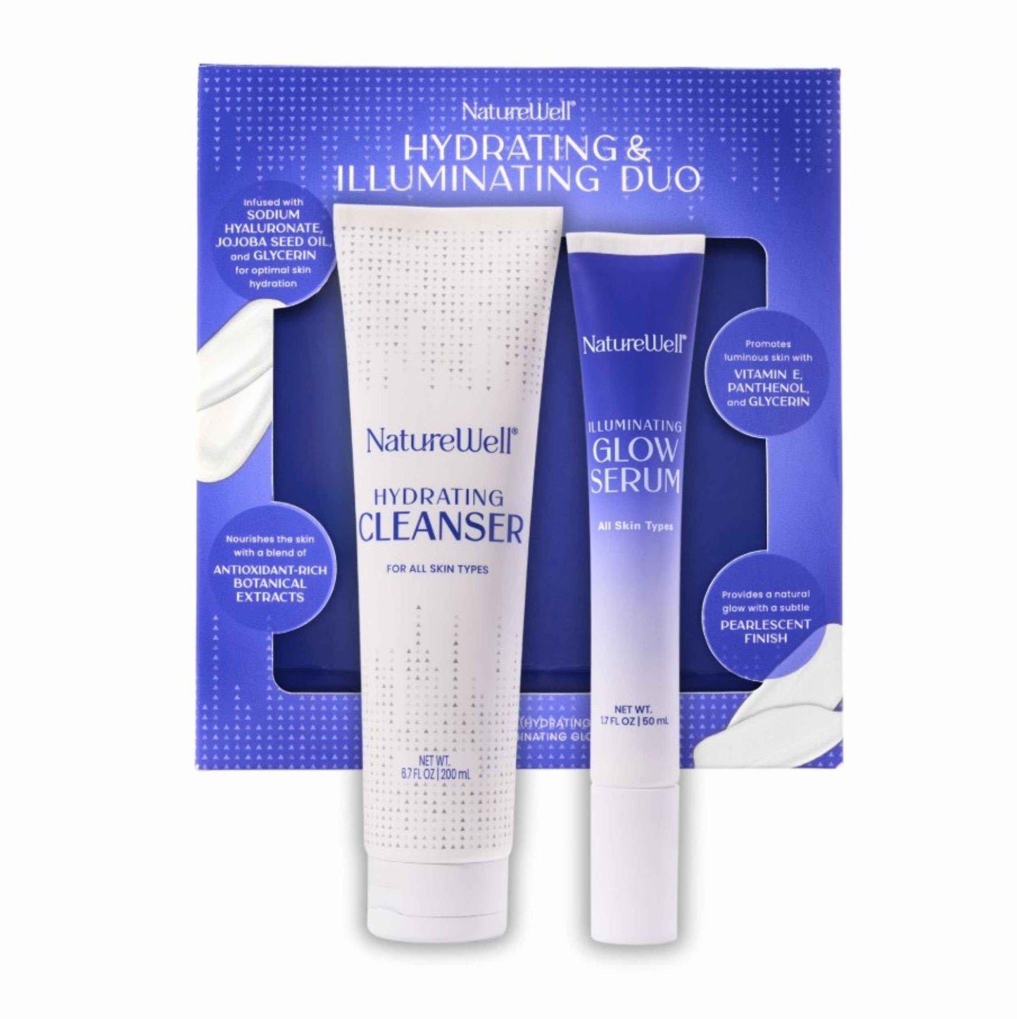 NATUREWELL Hydrating Cleanser & Illuminating Glow Serum Skincare Duo, Nourishes & Moisturizes While Providing A Natural Luminous Finish, For All Skin Types
