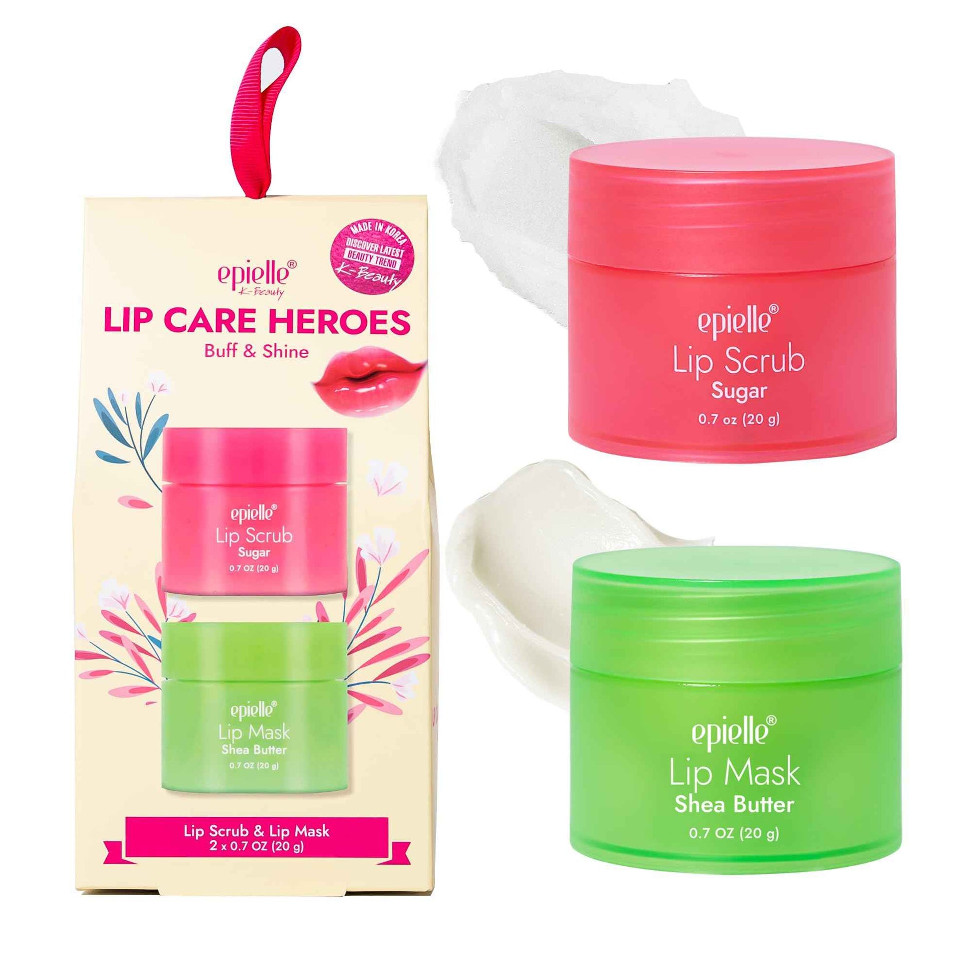 Epielle Lip Care Heroes Buff & Shine, Sugar Scrub & Sleeping Mask Lip Care Kit, Exfoliate & Hydrate, 2-Piece Set for Day & Night Care, K-Beauty