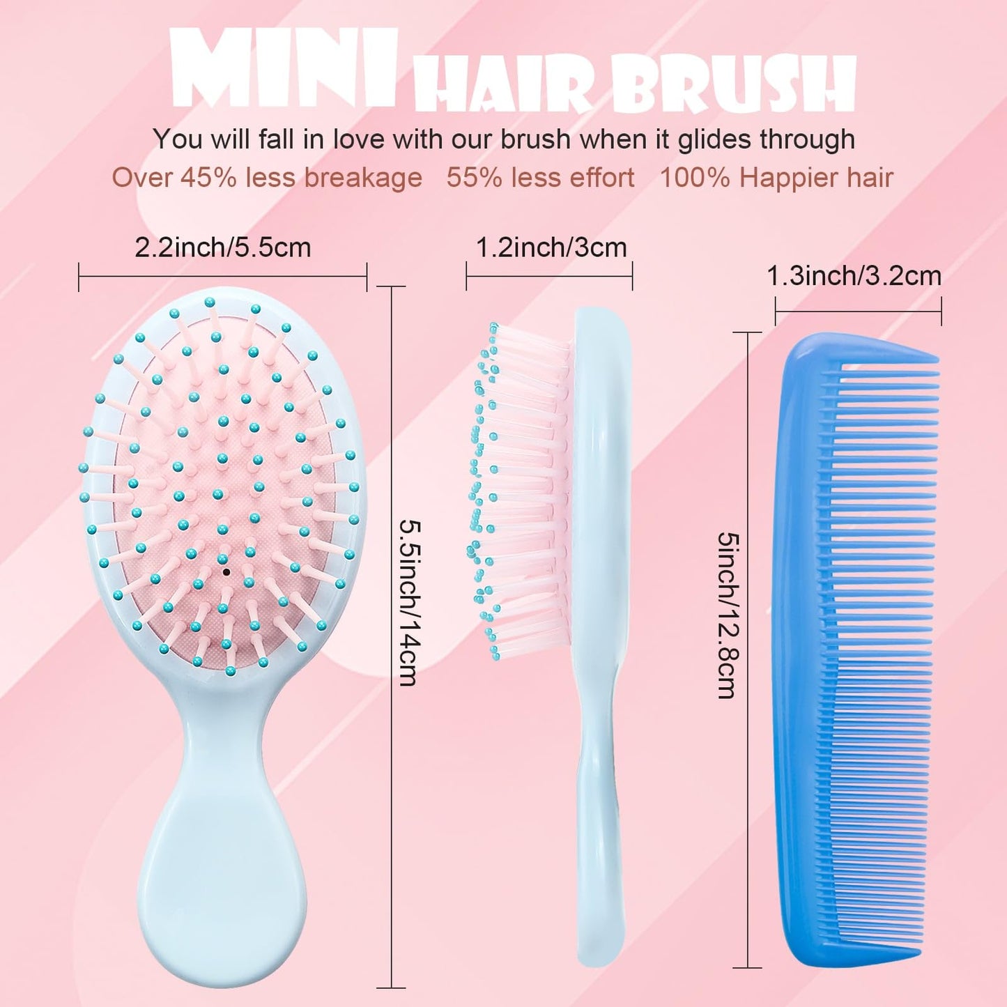 Mini Hair Brush 28 Pack, ANSLCA Hair Brushes Bulk Small Brush Set - Include 14 Travel Brush + 14 Fine Wide Detangling Hair Combs Wet Dry Hair for Girls Women Boys Men Kids (Stylish Colorful)