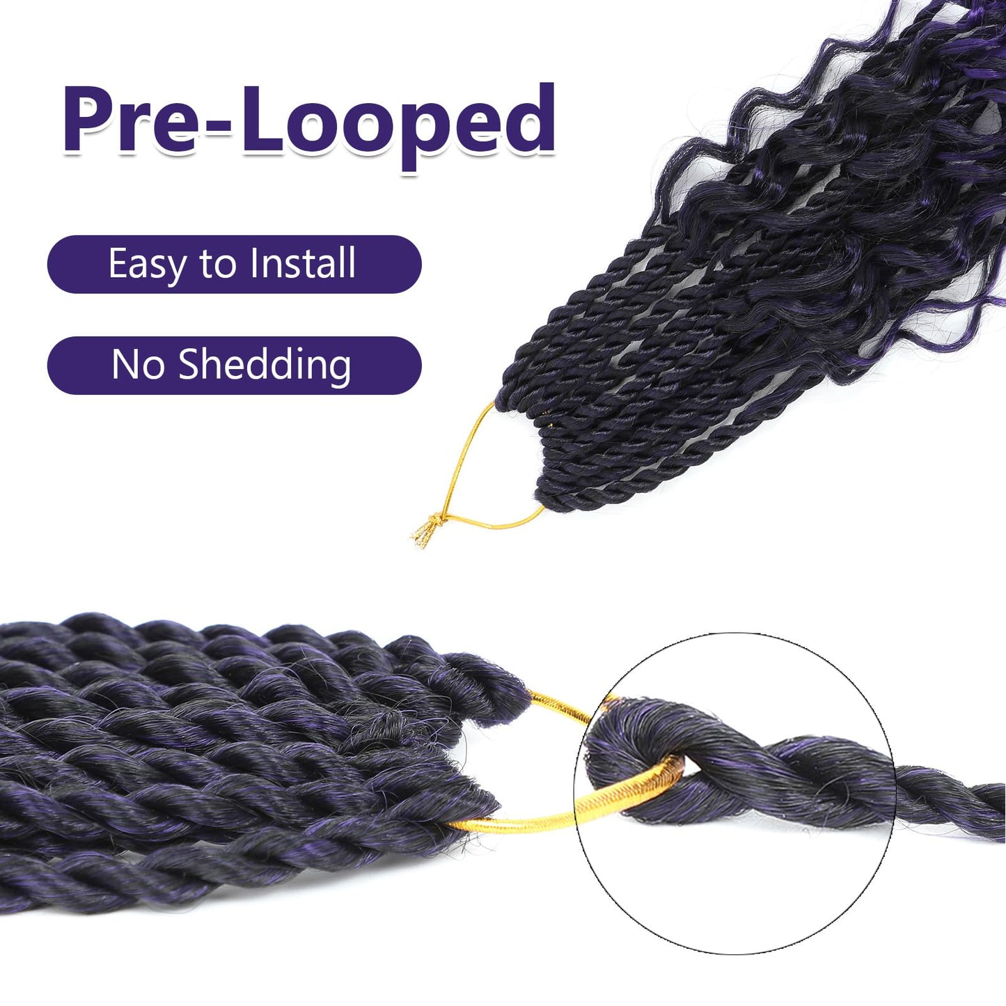 Senegalese Twist Crochet Hair with Curly Ends - 16 Inch Boho Island Twist Crochet Hair 8 Packs Goddess Boho Box Braids Crochet Hair Pre Looped Crochet Hair(16(8Packs), 1B/Purple)
