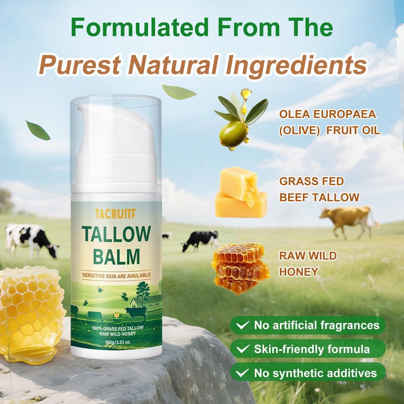 Organic Grass-Fed Beef Tallow & Raw Honey Balm – Handmade Whipped Moisturizer for Face & Body, Soothes Eczema, Rosacea, Dry & Sensitive Skin – Unscented, All-Natural, Chemical-Free (6 Packs / 12oz)