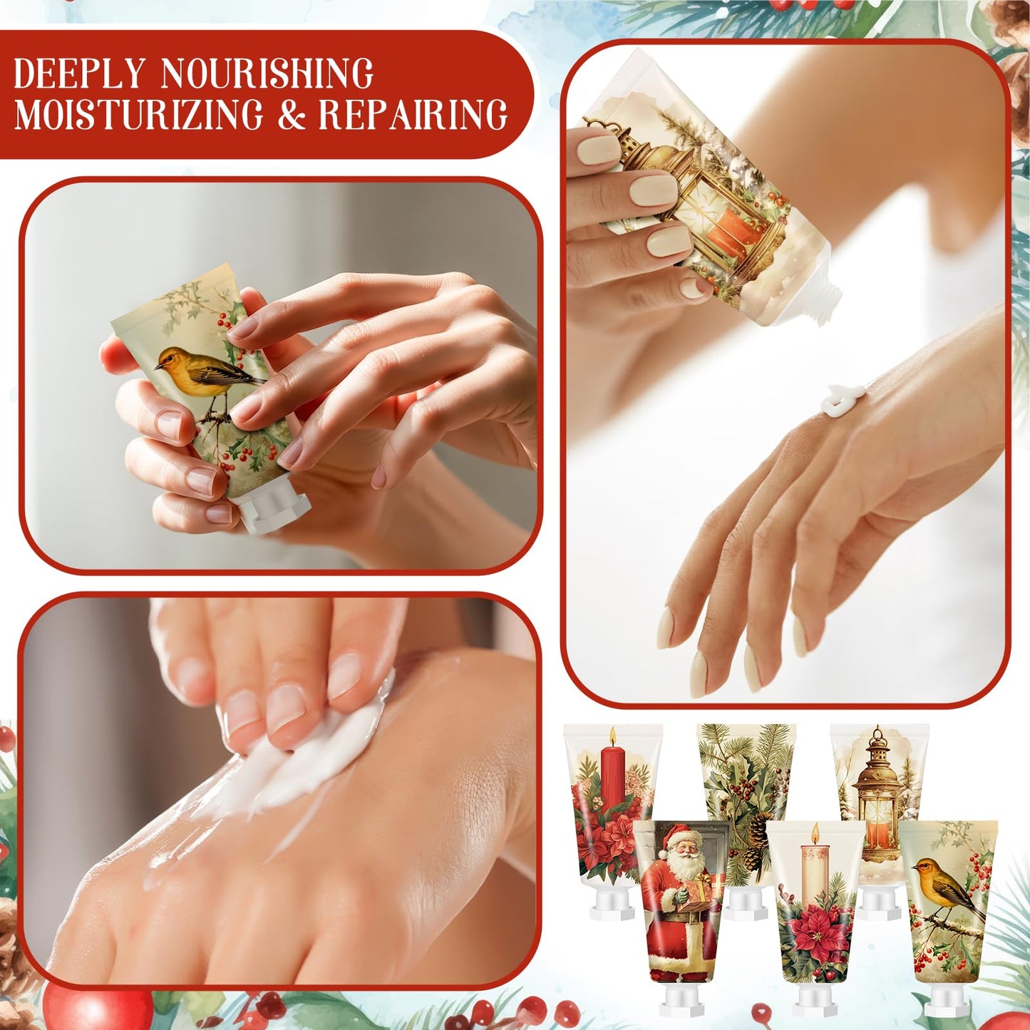 Dimsile 72 Pcs Christmas Hand Cream Bulk Gift Set Retro Christmas Mini Hand Lotion Travel Size Moisturizing Body Cream for Women Homeless Birthday Xmas Gift Stocking Stuffer