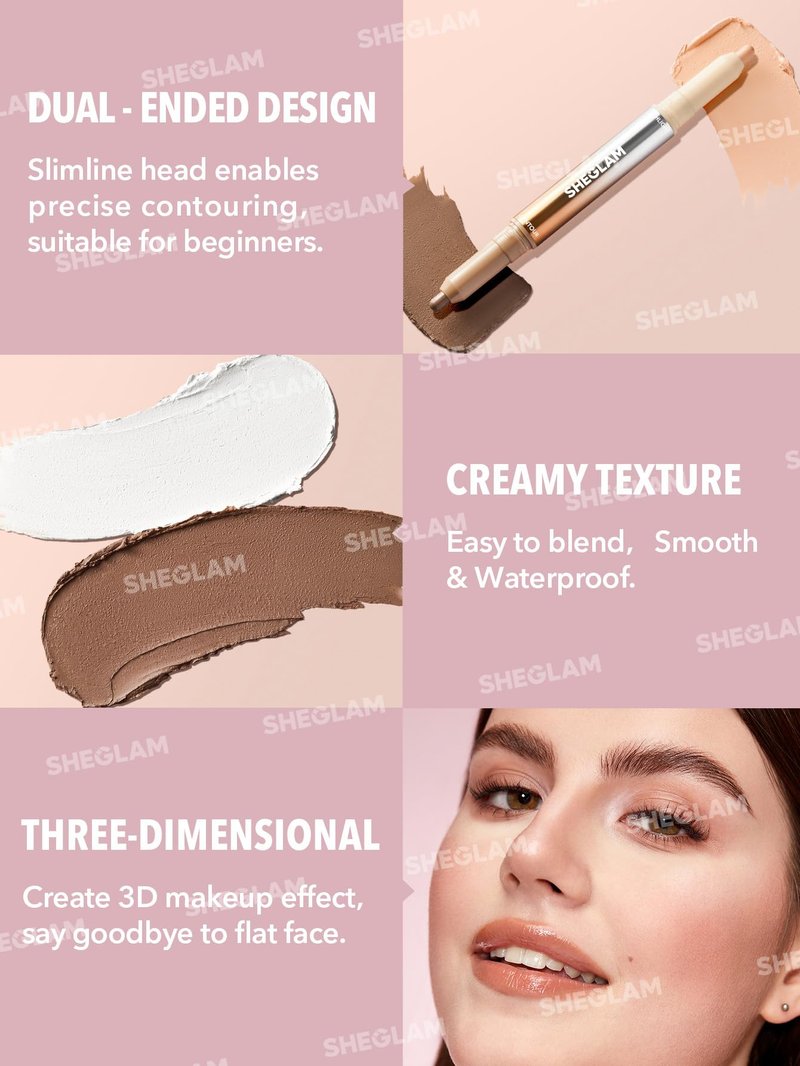 SHEGLAM Fine Line 2-In-1 Nose Contour & Highlight Pen Long Lasting Waterproof Cream Bronzer & Highlight Sticks-Buff
