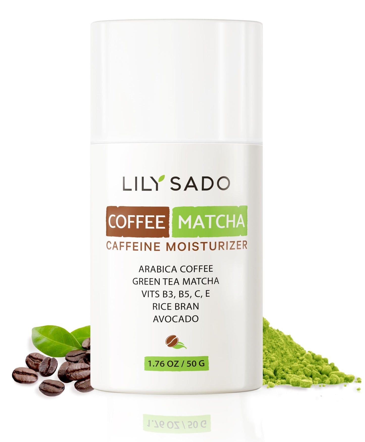 LILY SADO TEA+C™ Coffee & Matcha Face Moisturizer - Natural Vegan Caffeine Facial Cream w Green Tea & Arabica Coffee Beans - Best Antioxidant, Anti-Wrinkle Moisturizing Lotion - Softens & Firms