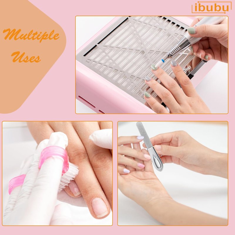 ibubu Nail Dust Collector Machine Electric Strong Suction Nail Dust Vacuum Cleaner Nail Salon Dust Extractor Acrylic Nail Powder Dust Collector Vacuum Fan with Multiple Tool Kits for Nails Pink