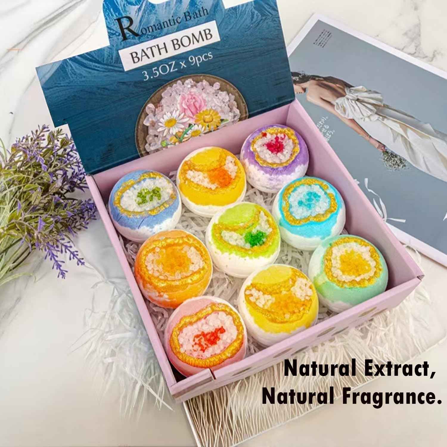 Bath Bomb Gift Set 9 - Valentine's Day Gift for Ladies, Relaxation Essentials, Bath Bomb, Immersion in Himalayan Sea Salt