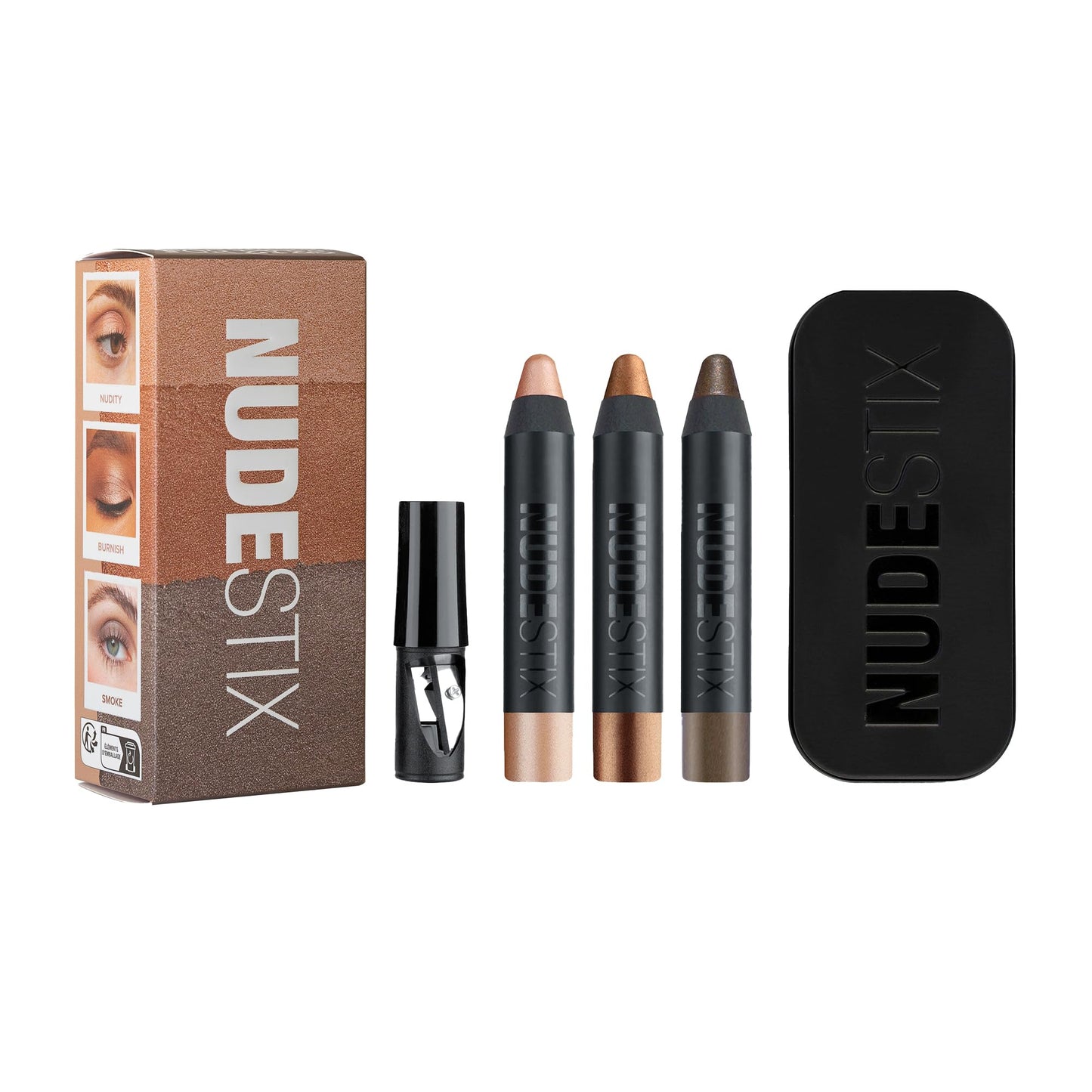 Nudestix Mini Nude Metallic Eye Kit – 3-Piece Cream Eyeshadow Pencil Set in Long-Wear Metallic Nude Shades | Multi-Use Eye Crayons for Shadow, Liner & Primer | Vegan, Travel-Friendly Makeup Set