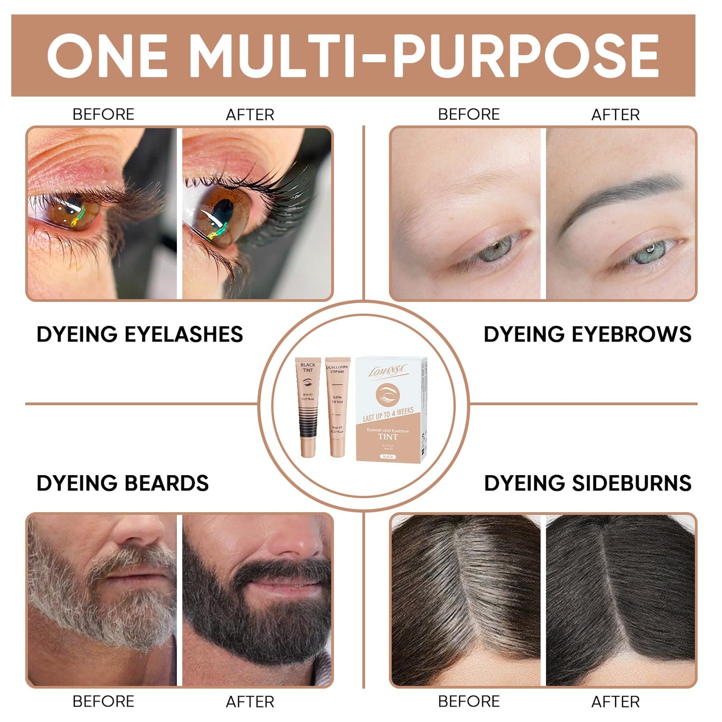 Lomansa Lash Color Kit Instant Black Eyelash Color 8ml Easy to Use with Natural Results for Beginner Salon Beauty