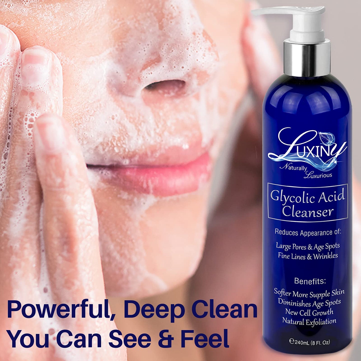 Luxiny 10% Glycolic Acid Face Wash & Exfoliating Cleanser, 8 oz – Vegan, Natural AHA Facial & Acne Body Wash for Women and Men – Pore Minimizer