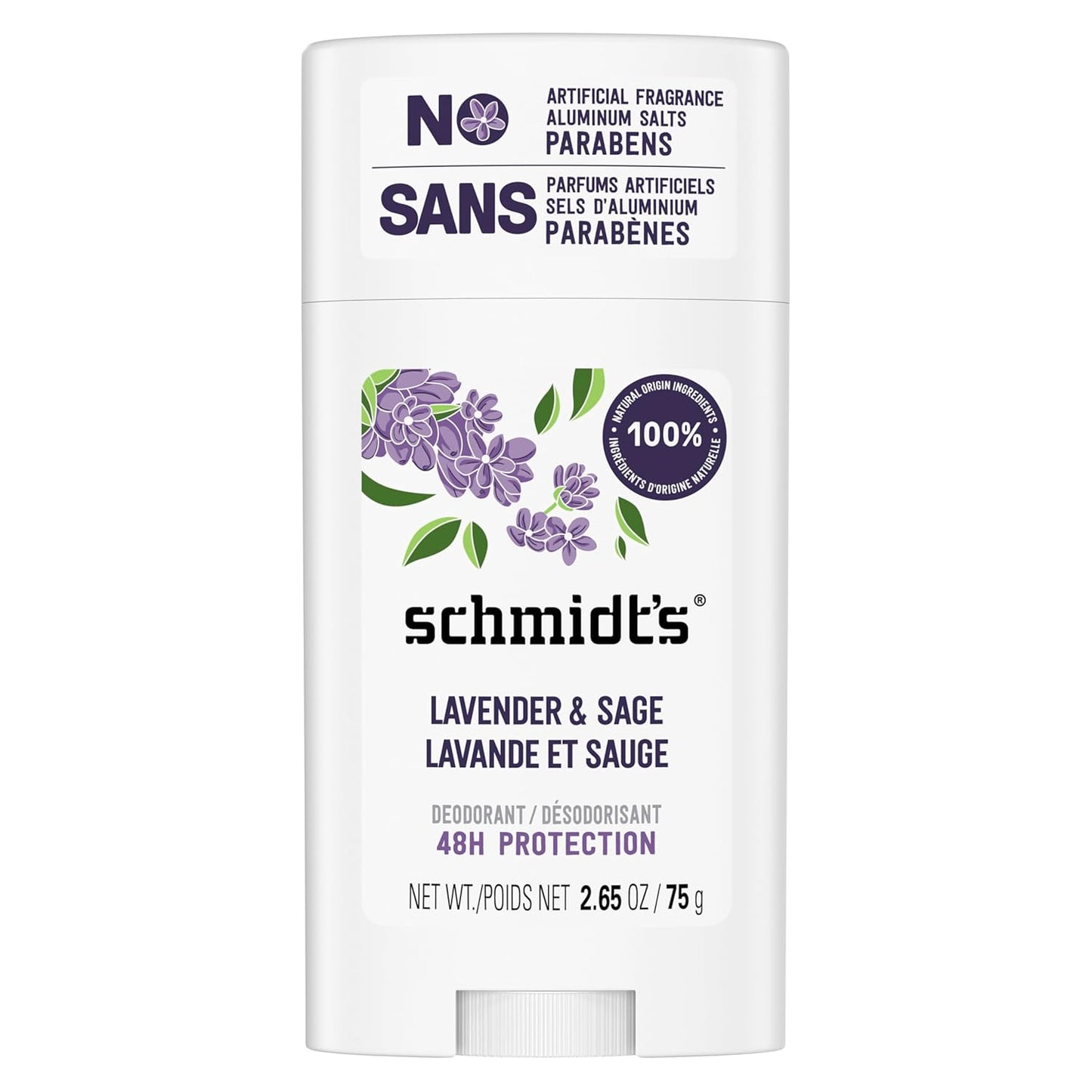 Schmidt's Aluminum-Free Vegan Deodorant - Lavender & Sage | 24-Hour Odor Protection, Natural Ingredients, 2.65 oz