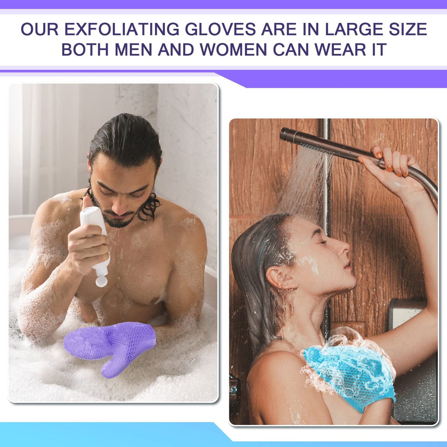 Karenhi 2 Pcs Honeycomb Exfoliating Glove Bath Mitt Body Spa Scrubber, Honeycomb Exfoliator Glove for Body Shower, Scrubber Sponge Shower Loofah, Quick Drying(Blue,Purple)