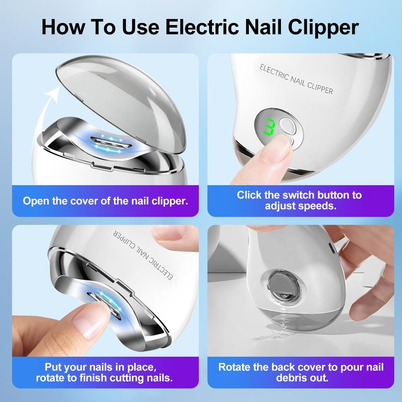 Electric Nail Clipper - LED Light & 3 Speed Rechargeable Fingernail Trimmer | Safe for Babies, Seniors & Adults