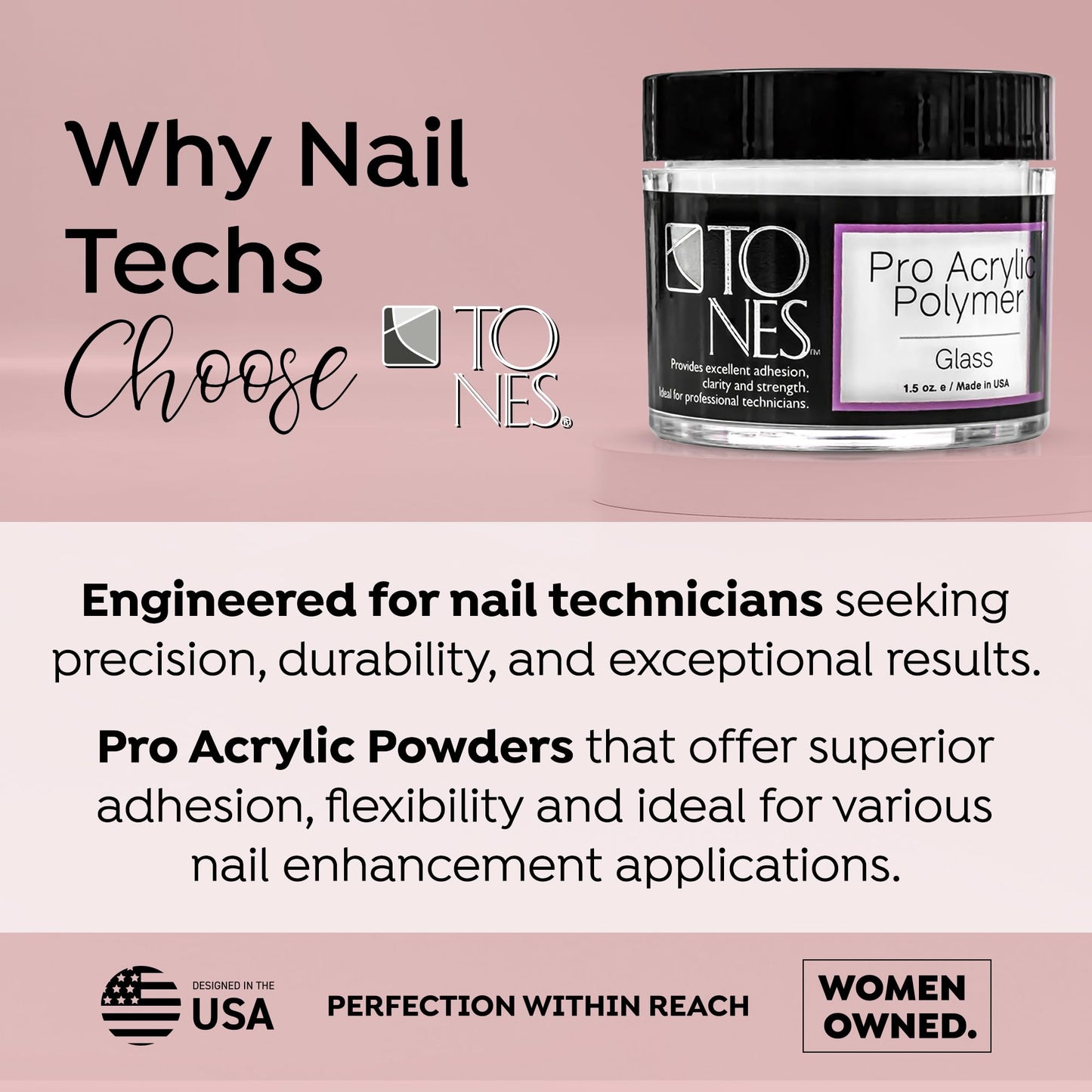 Tones Pro Acrylic Nail Cover Powder, Glass (Clear), (3.5 Fl Oz) - Bubble Free Long-Lasting & Non-Yellowing Polymer Acrylic Nail Powder for Salon & Home Quality Nail Carving Extensions & 3D Art