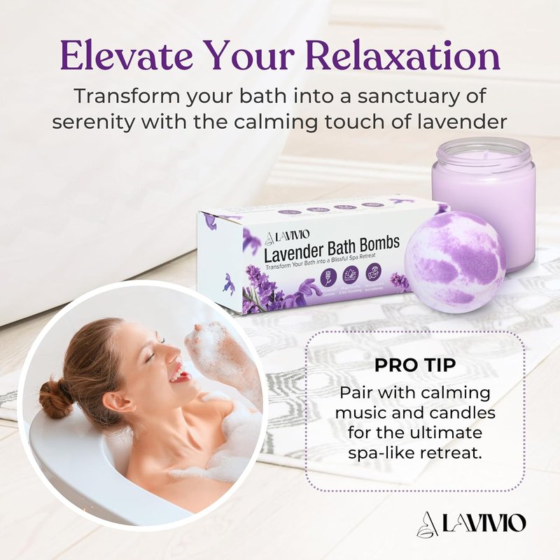 Lavender Bath Bombs for Relaxation | Mega Foaming Shea Butter & Essential Oils | 3 x 100g Gift Set