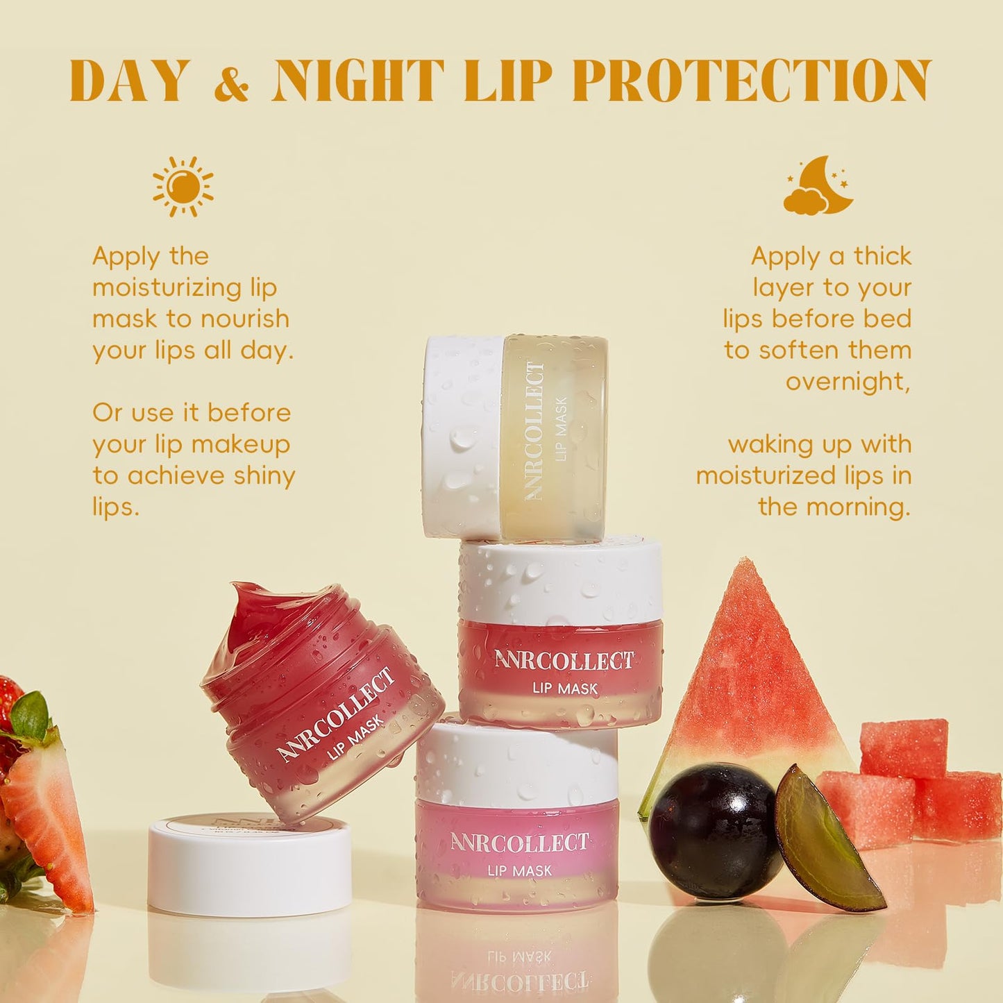 ANRCOLLECT Lip Mask Overnight Set, 4Pcs Lip Care Hydration Treatment Exfoliator Mask Kit, Revives & Nourishes Gift Set for All Day Moisturizing with Collagen & Shea Butter