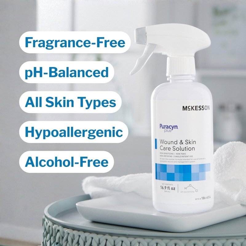 McKesson Puracyn Plus Wound and Skin Cleanser Spray [1 Count] - 16.9 oz Hypochlorous Acid Dermal Wound Wash for Cuts, Burns, Sores, and Skin Irritations, Non-Sting First Aid HOCl Spray