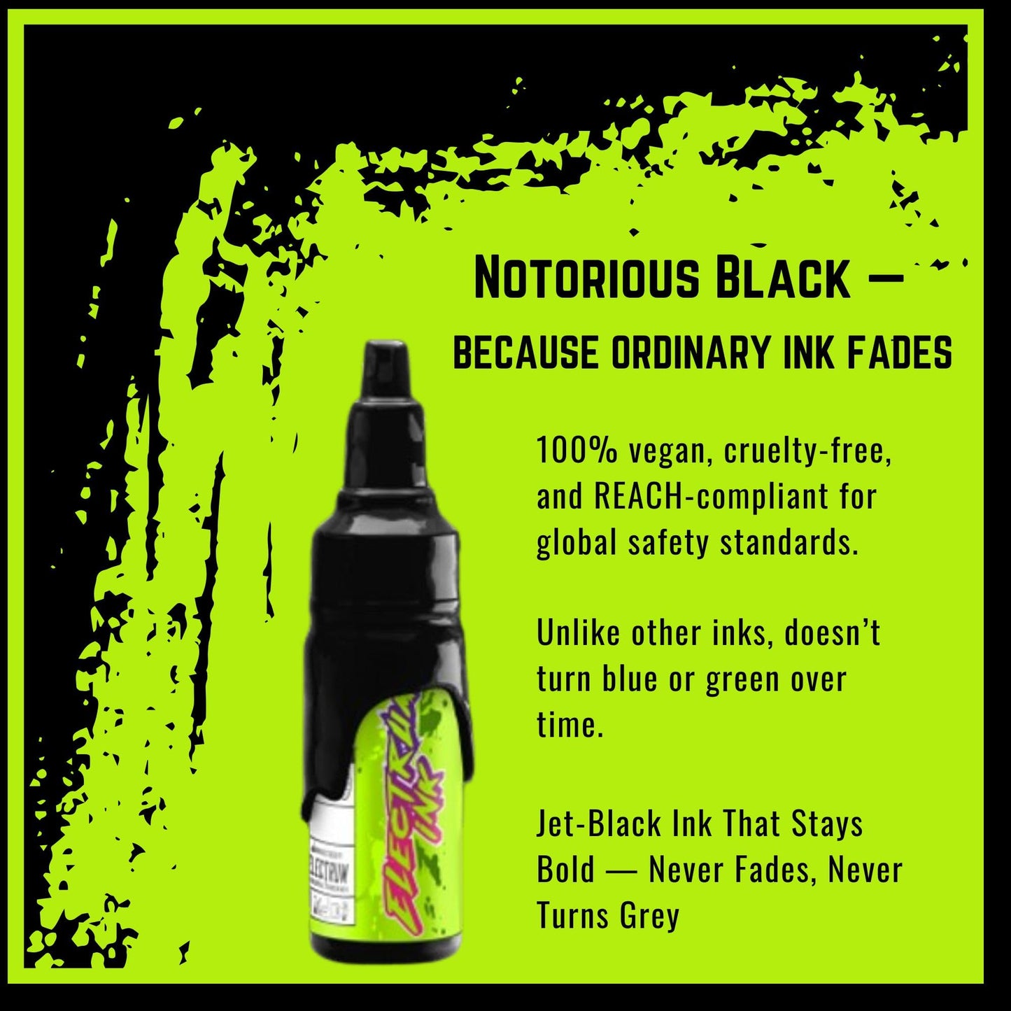 Electrum Notorious Black Tattoo Ink – Professional Quality, Vegan-Friendly, Long-Lasting Pigment, Ideal for Lining, 8 oz Bottle