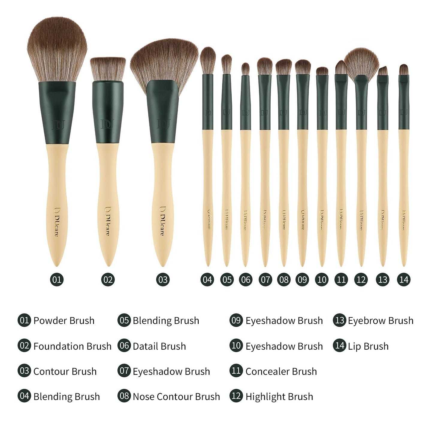 DUcare Makeup Brushes 14Pcs with 3Pcs Makeup Spong & Cosmetic Bag &Eyelash Comb