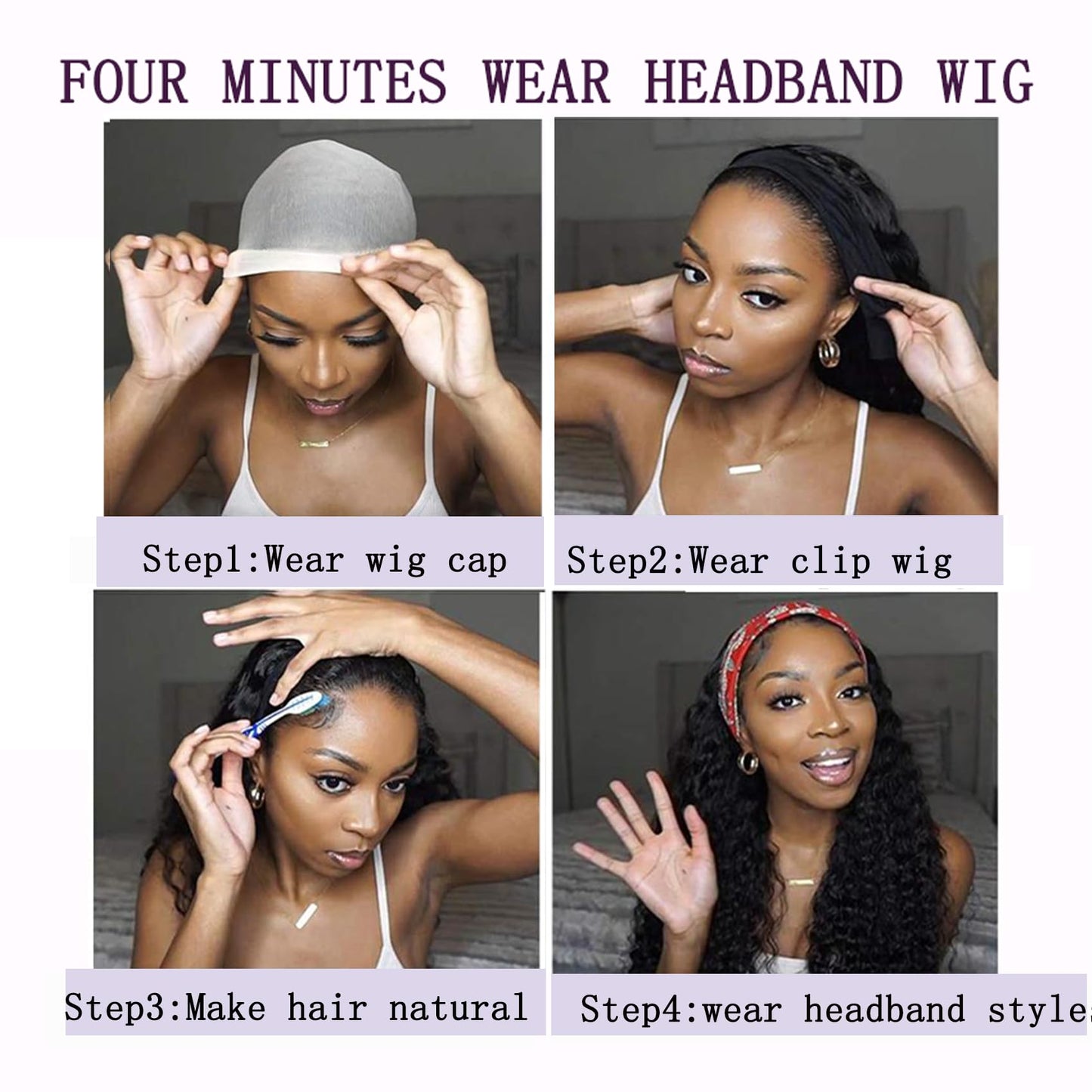 Semicaop Curly Headband Wigs 16 Inch 100% for Black Women Human Hair Glueless Wear and Go Human Hair Headband Wigs Curly 180% Density Natural Black