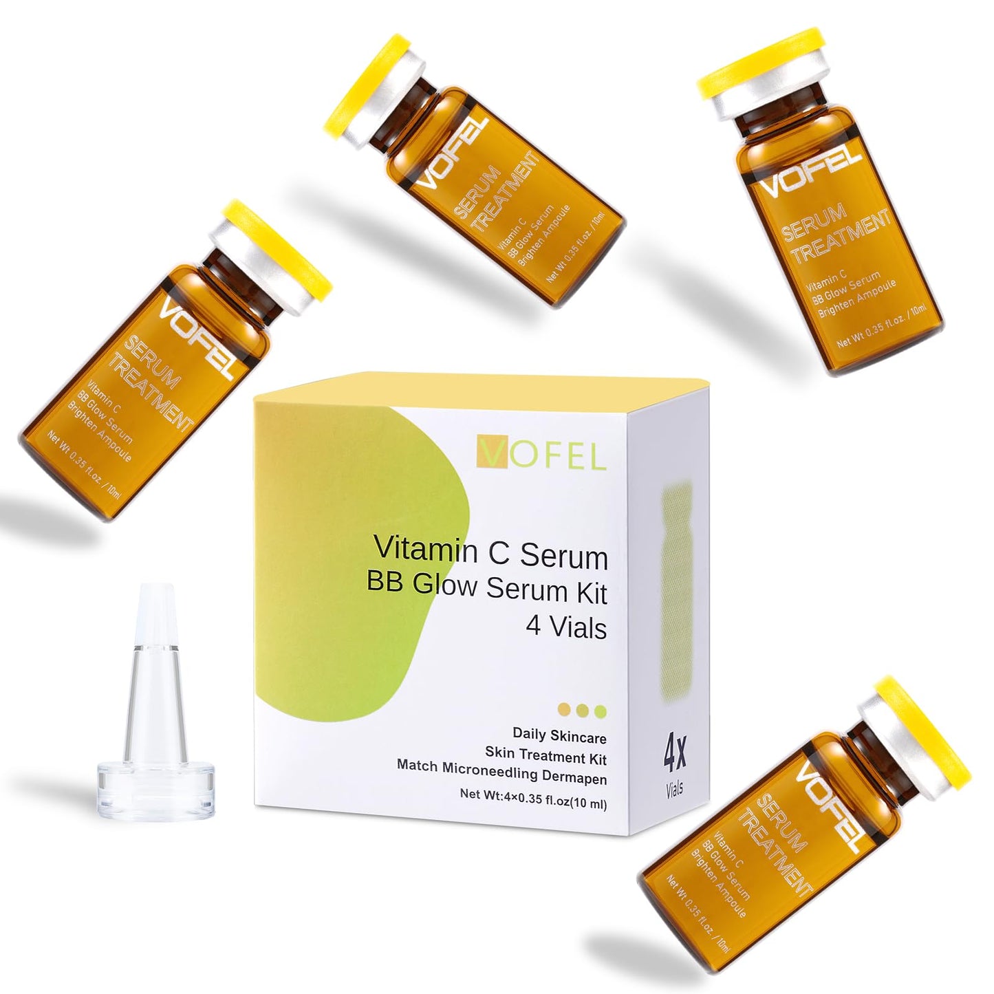 VOFEL Vitamin C Serum for Face Hyaluronic Acid Serum Anti Aging Moisturizer 0.35 oz 4 Vials Facial Serums (4pc new vc kit)