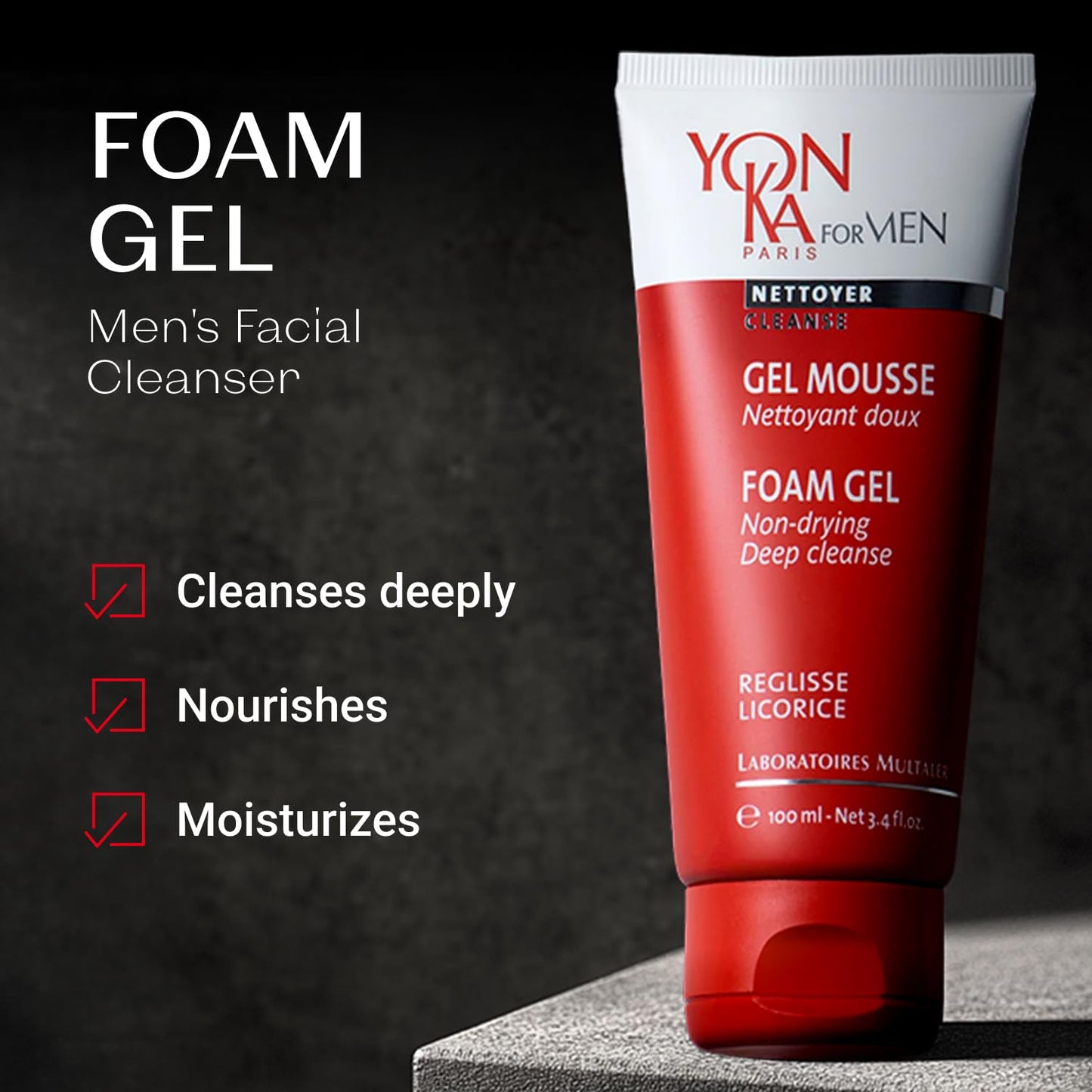 Yonka Mens Foam Gel Cleanser | Moisturizing Face Wash for Deep Clean | Remove Oil and Buildup with Liquorice for Daily Cleansing | 3.4 fl oz