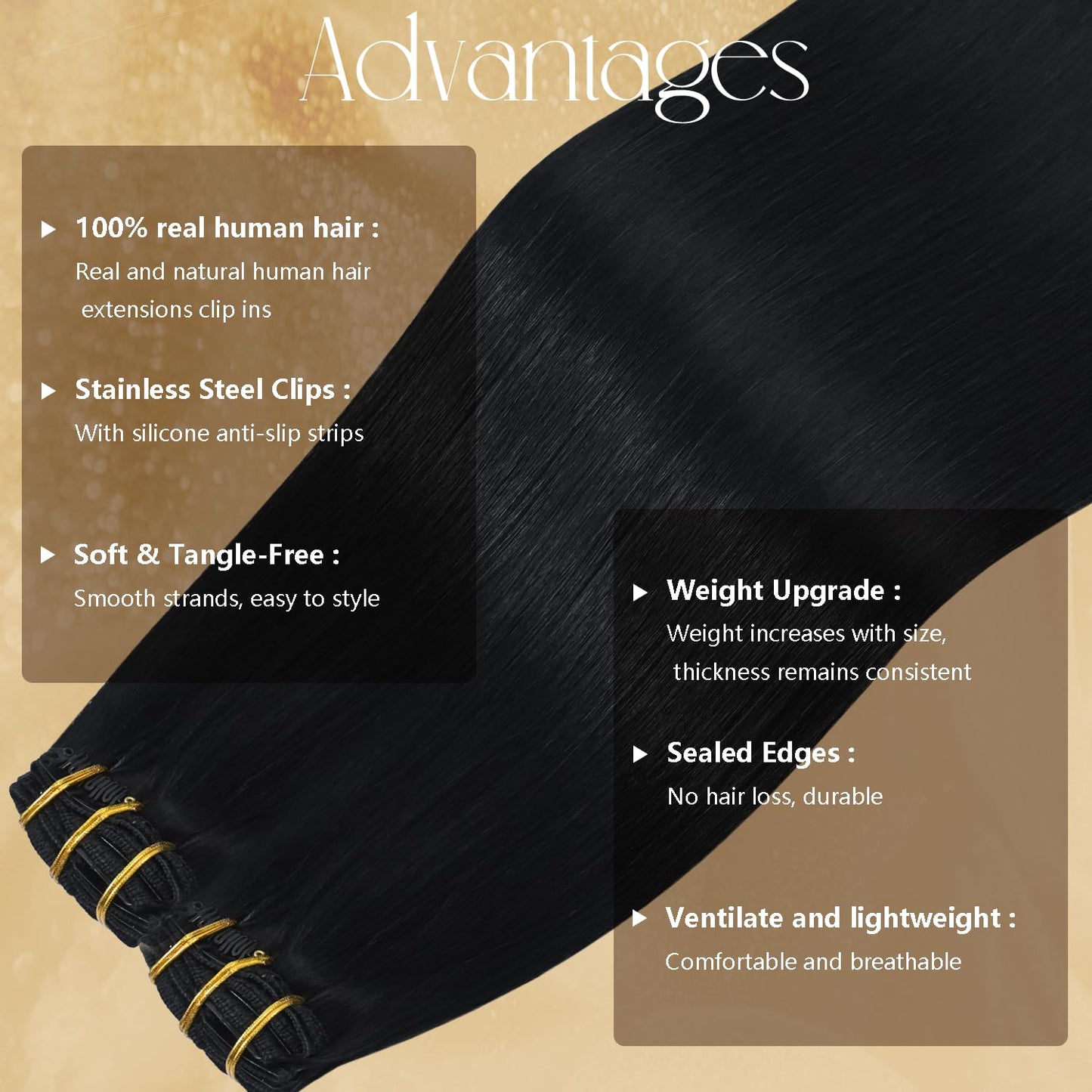 Clip in Hair Extensions Real Human Hair 75g #1 Jet Black Human Hair Extensions 15 Inches 7pcs Natural Straight Silky Black Hair Clip Ins for Black Women 75g #1